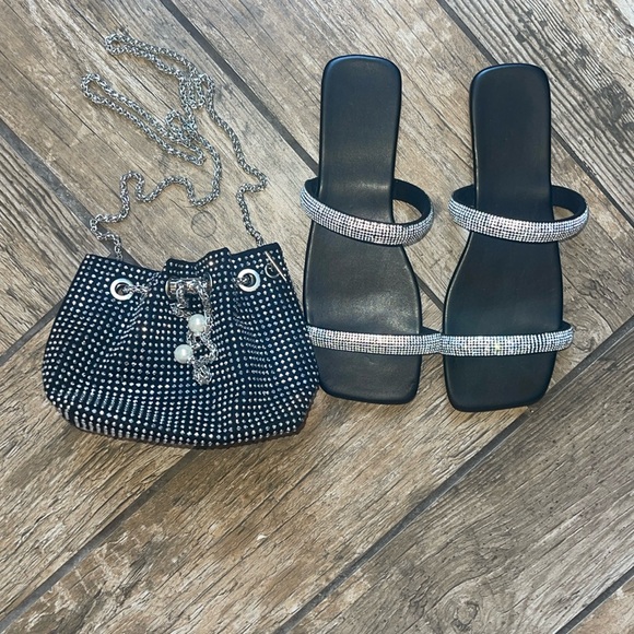 Black & Silver sandal & bag set - Picture 1 of 5